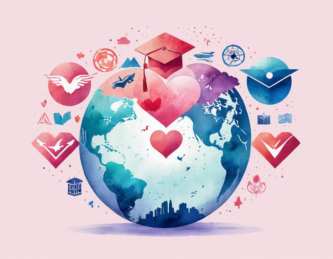 A visually compelling timeline stretching across the image, featuring various emotional milestones represented by vibrant icons, such as a graduation cap, a broken heart, and a globe for travel. Each milestone should have a reflective surface that mirrors the surrounding elements, symbolizing introspection. The background should be a soothing gradient transitioning from light blue to soft pink, evoking a sense of calm and contemplation. The style should be a blend of modern illustration and watercolor effects. vibrant colors. watercolor. modern illustration.